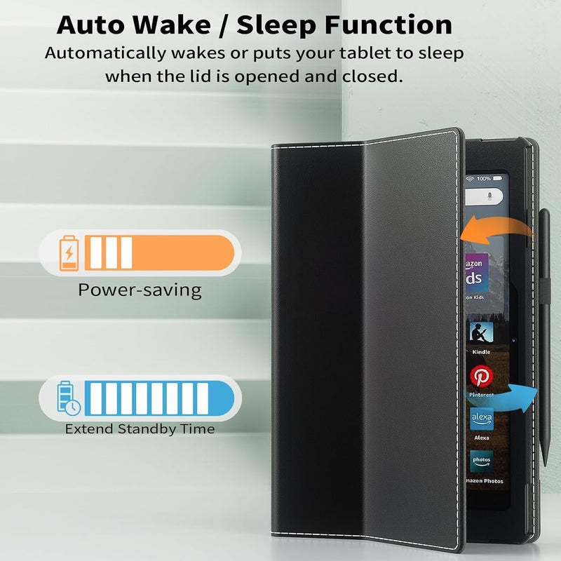 annapro Case for Amazon Kindle Fire HD 10 Tablet (13th/11th Generation, 2023/2021 Release) & Fire HD 10 Plus Tablet - Slim Folding Stand Folio Cover with Auto Wake/Sleep and Hand Strap, Black - Image 4