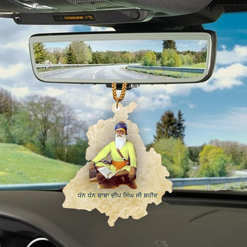 ART END ARTEND car Hanging Ornament Photo Punjab Map Baba Deep Singh Ji Sikh Religious City Name car Hanging Accessories (PBBDS-143) - Image 4