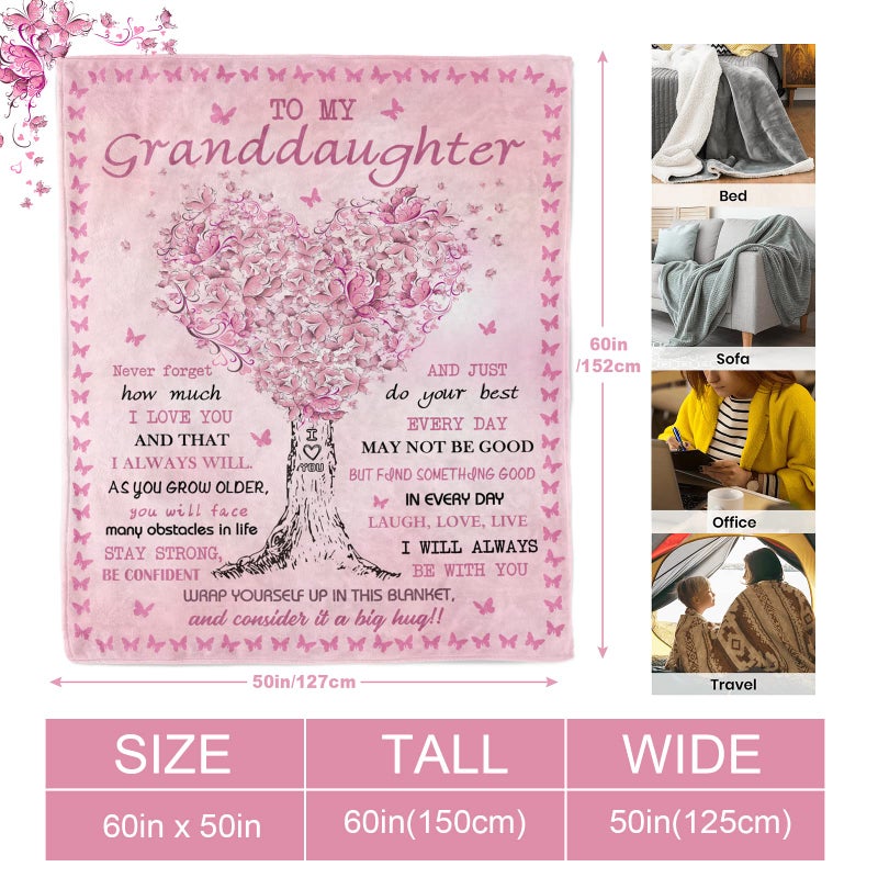 Quilazy Granddaughter Gifts from Grandma Blanket, Gift for Granddaughter, Christmas/Valentines/Mothers Day/Graduation/Birthday Gifts for Granddaughters Girls, to My Granddaughters Blanket 60" X 50" - Image 5