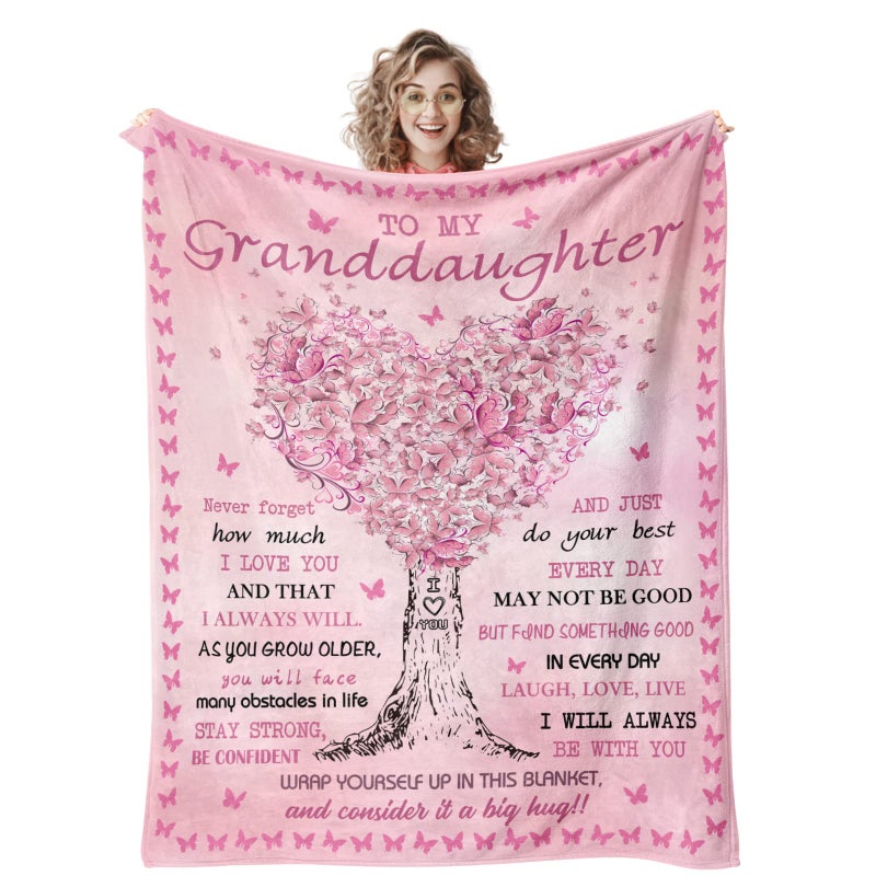 Quilazy Granddaughter Gifts from Grandma Blanket, Gift for Granddaughter, Christmas/Valentines/Mothers Day/Graduation/Birthday Gifts for Granddaughters Girls, to My Granddaughters Blanket 60" X 50" - Image 1