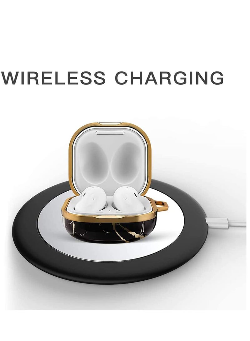 Case with Keychain Full-Body Protective TPU, Stylish Designed for Samsung Galaxy Buds 2/Buds Pro Case/Galaxy Buds Live, Resilient Shock Absorption Design (Black, White Marble) - Image 4