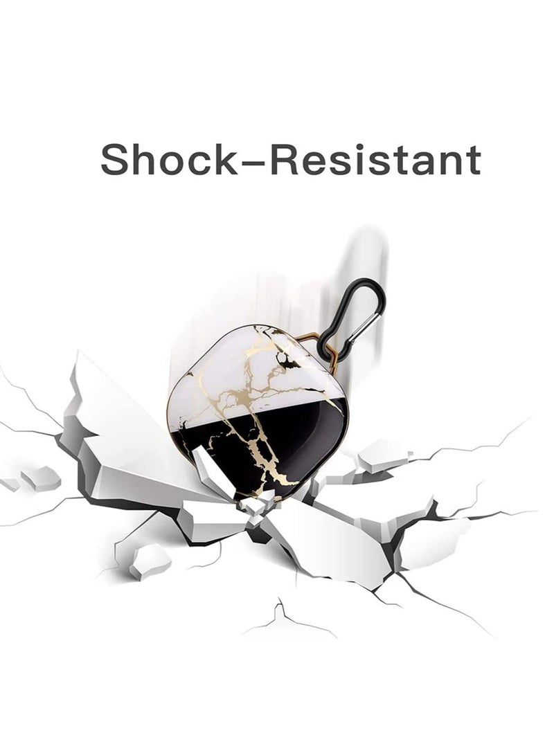 Case with Keychain Full-Body Protective TPU, Stylish Designed for Samsung Galaxy Buds 2/Buds Pro Case/Galaxy Buds Live, Resilient Shock Absorption Design (Black, White Marble) - Image 2