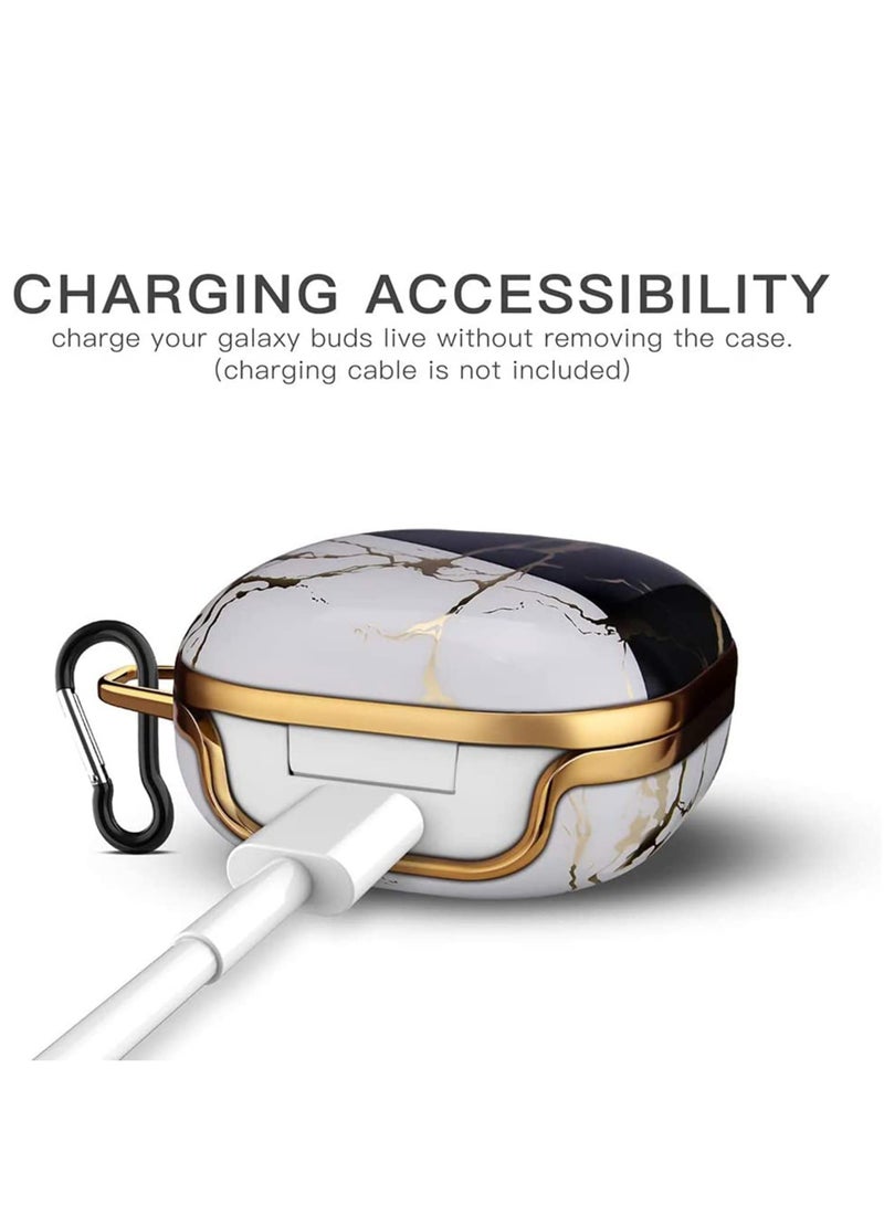 Case with Keychain Full-Body Protective TPU, Stylish Designed for Samsung Galaxy Buds 2/Buds Pro Case/Galaxy Buds Live, Resilient Shock Absorption Design (Black, White Marble) - Image 3