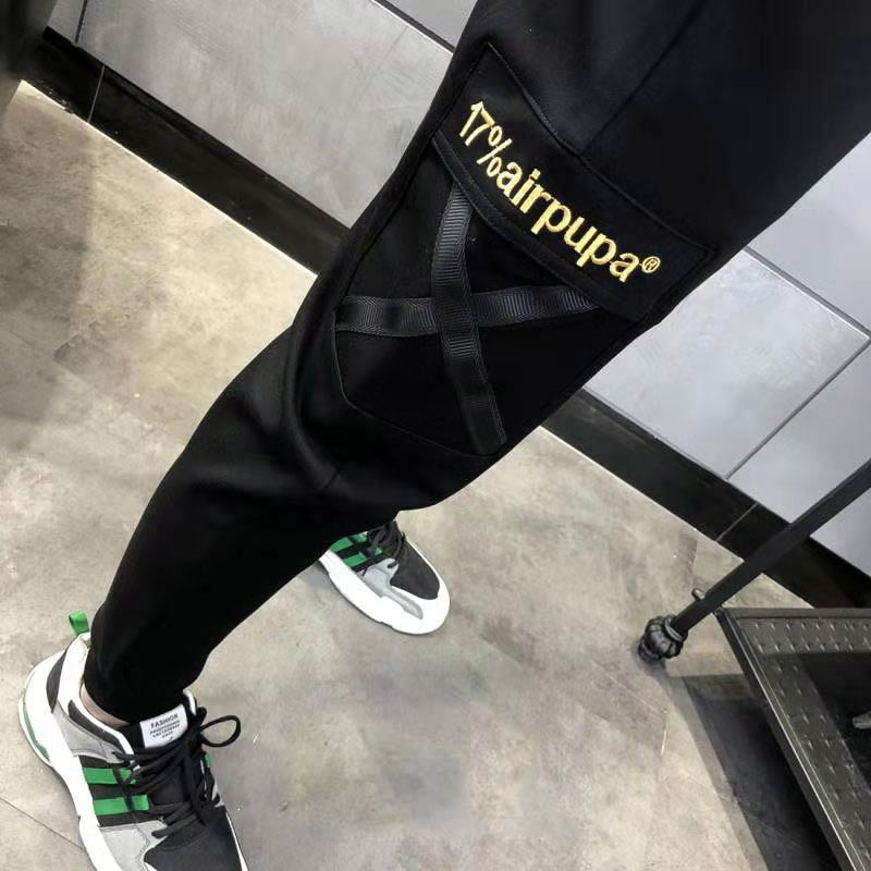 2019 Spring New Handsome Boys High Elastic Knitted Embroidered Leggings Men'S Trendy Overalls Men'S Pants