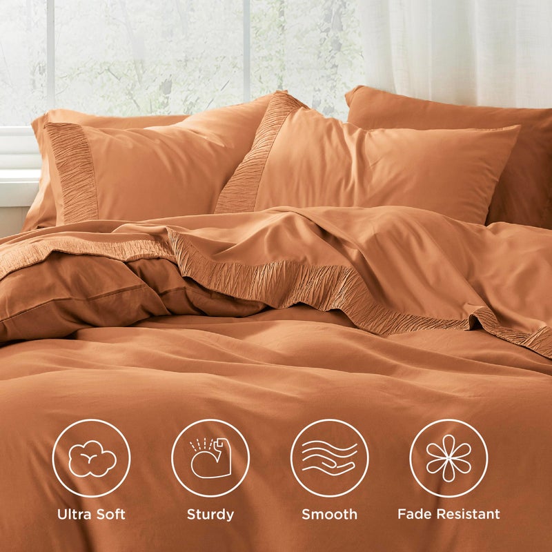 Bedsure Queen Sheet Set - 4 Pieces Soft Queen Size Sheets - Breathable & Cooling - Hotel Luxury - Easy Care Polyester Microfiber Bedding for Women, Men, Dusty Orange - Image 3