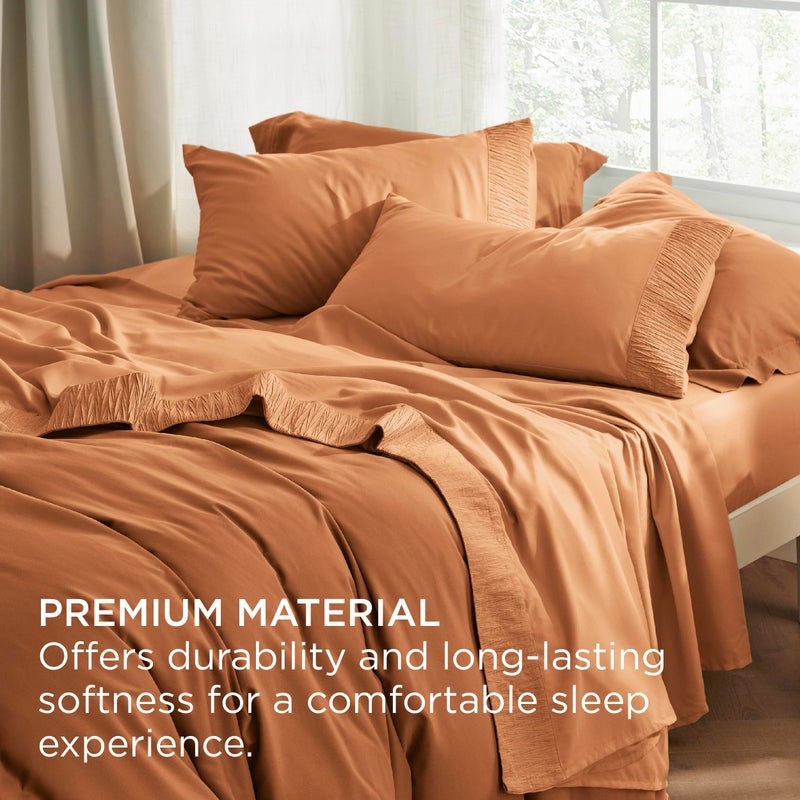 Bedsure Queen Sheet Set - 4 Pieces Soft Queen Size Sheets - Breathable & Cooling - Hotel Luxury - Easy Care Polyester Microfiber Bedding for Women, Men, Dusty Orange - Image 5