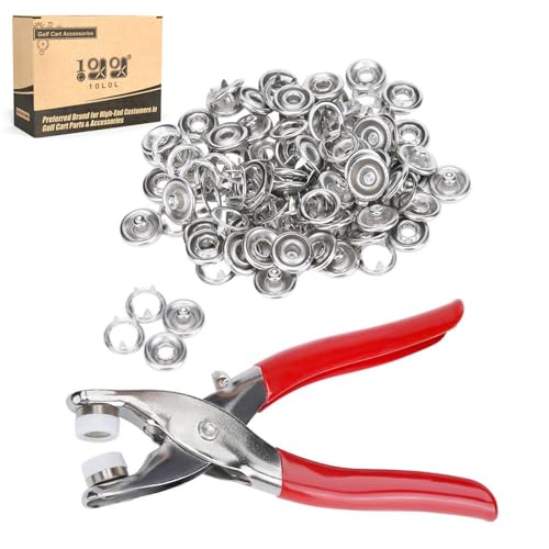 10L0L Metal Stainless Steel Snaps Buttons Kit, No-Sew Button Fasteners Studs with Fabric, 3/8 Inch Fastener Pliers (Snaps Pliers and 100 Pieces of Buttons) - Image 1