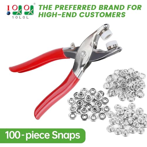 10L0L Metal Stainless Steel Snaps Buttons Kit, No-Sew Button Fasteners Studs with Fabric, 3/8 Inch Fastener Pliers (Snaps Pliers and 100 Pieces of Buttons) - Image 2