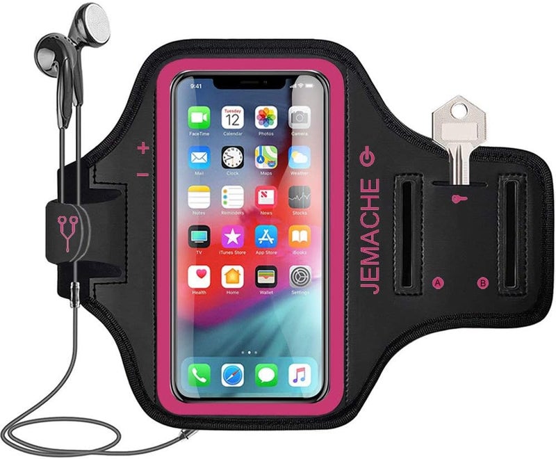 JEMACHE iPhone 17 16 15 Pro Max Armband, Gym Running Workouts Arm Band for iPhone iPhone Air, 17 16 15 14 13 12 Pro Max/Plus (Rose) - Image 1