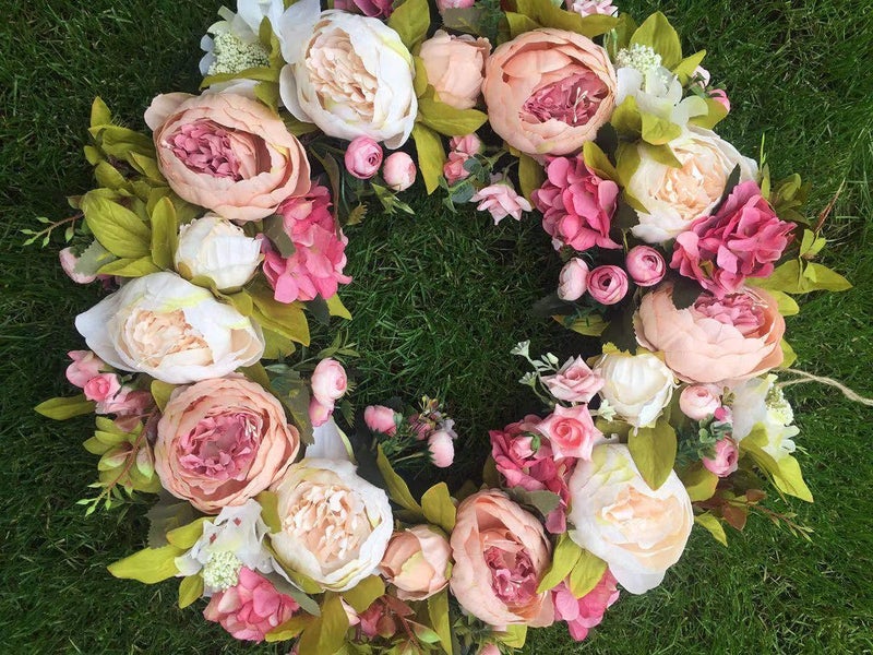 DOTKV Peony Spring Wreaths for Front Door Outside 22 inch Handmade Summer Wreaths for Front Door Wall Window Decor in All Season(Large) - Image 5