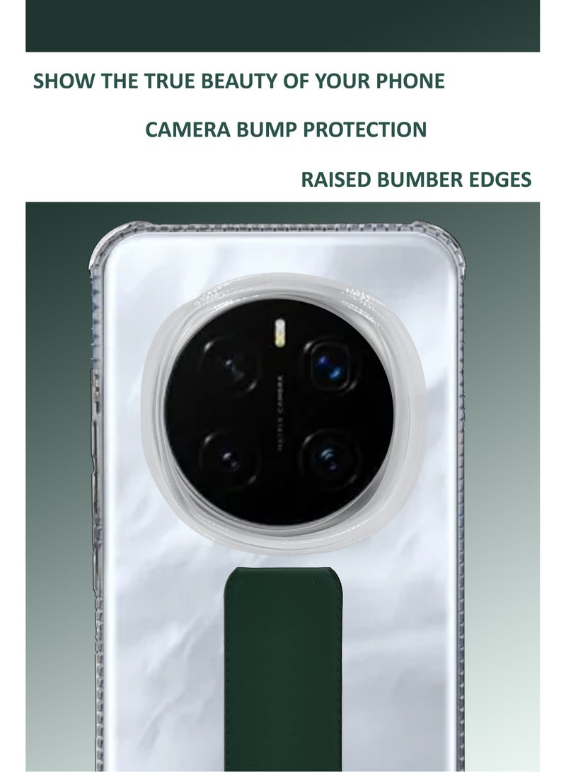 For Honor Magic7 Pro - Transparent Shock Proof Silicone- Magnetic Case With Hand Grip Holder & Kickstand -Clear/Green - Image 4