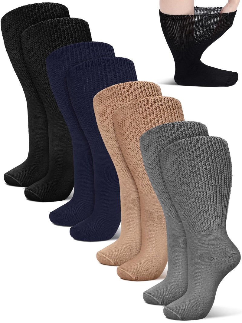 Bunnycool 4 Pairs Extra Wide Socks Swollen 30" Lymphedema Bariatric Socks Non Binding Loose Fit(10-13,Dark Blue,Gray,Black,Beige) - Image 1