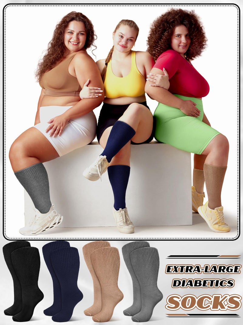 Bunnycool 4 Pairs Extra Wide Socks Swollen 30" Lymphedema Bariatric Socks Non Binding Loose Fit(10-13,Dark Blue,Gray,Black,Beige) - Image 4
