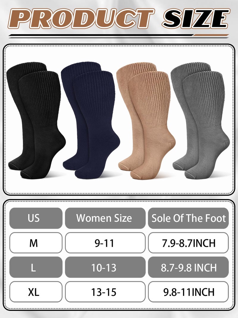 Bunnycool 4 Pairs Extra Wide Socks Swollen 30" Lymphedema Bariatric Socks Non Binding Loose Fit(10-13,Dark Blue,Gray,Black,Beige) - Image 3