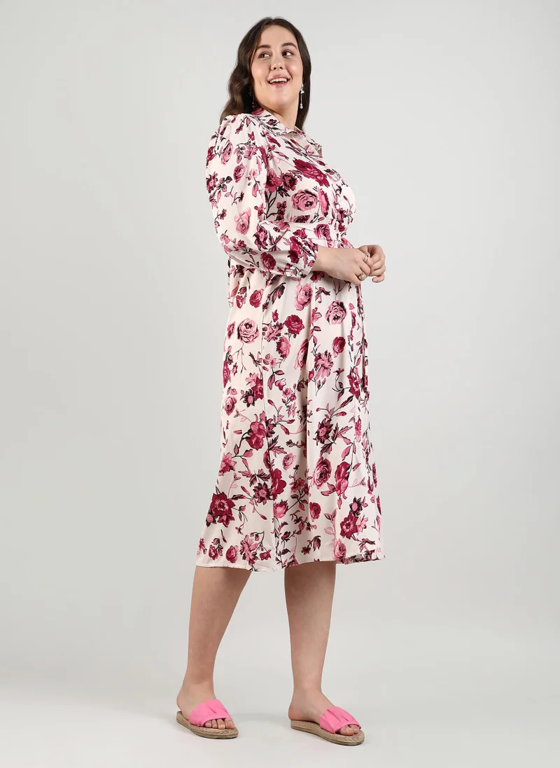 Instafab Plus Roses Tie-Up Dress
