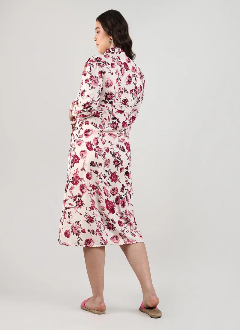Instafab Plus Roses Tie-Up Dress