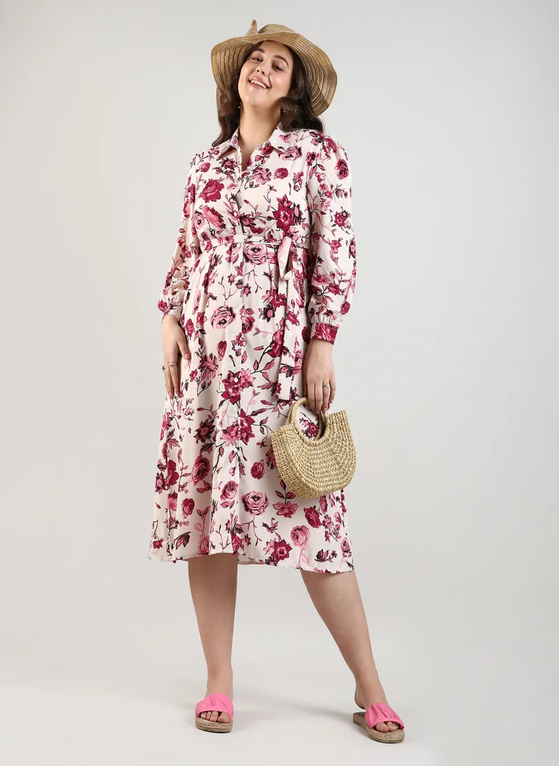 Instafab Plus Roses Tie-Up Dress