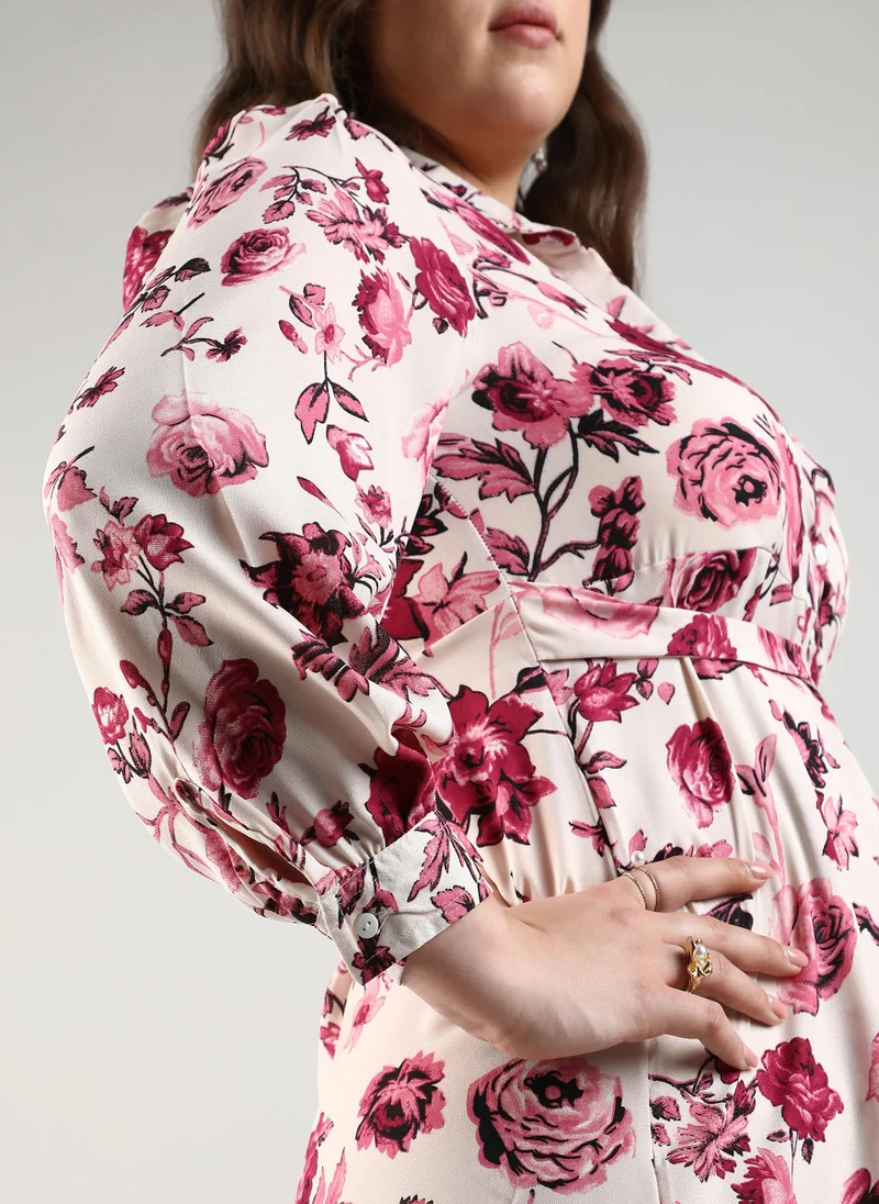 Instafab Plus Roses Tie-Up Dress
