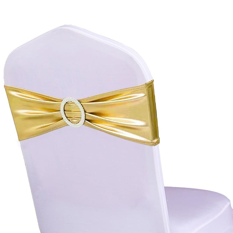 WENSINL WENSINL Pack of 100 Spandex Metallic Gold Chair Sashes Gold Chair Bows for Wedding Decorations Without White Covers 