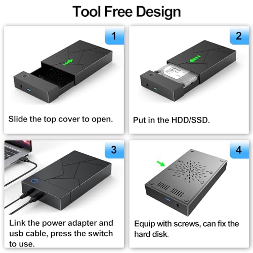 FEMORO Hard Drive Enclosure 3.5, FEMORO USB 3.0 Internal SATA HDD Case with 12V 2A DC Power Adapter for Internal 3.5 inch HDD Reader, up to 20TB, Support UASP - Image 3