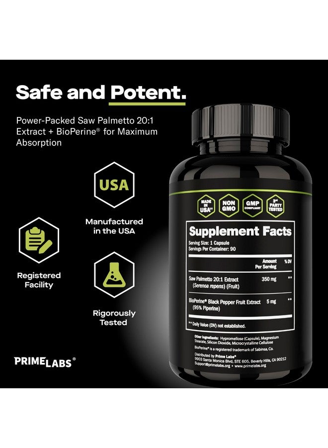 PRIME LABS Prime Labs Saw Palmetto for Men - Prostate & Urinary Health Supplement, Hair Loss Support, DHT Blocker - 20:1 High-Potency 350mg of Saw Palmetto Extract per Serving - 90 Capsules / 90-Day Supply - Image 5