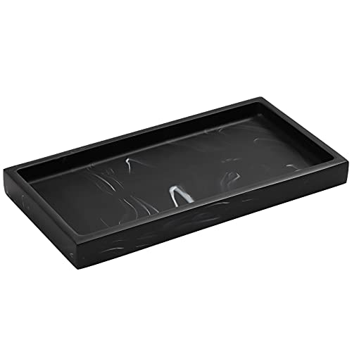 Luxspire Bathroom Vanity Tray 8 x 4 inch Resin Dresser Jewelry Ring Dish Tank Storage Kitchen Sink Countertop Organizer Plate Holder for Perfume Soap Towel Bathroom Accessories Mini Ink Black - Image 1