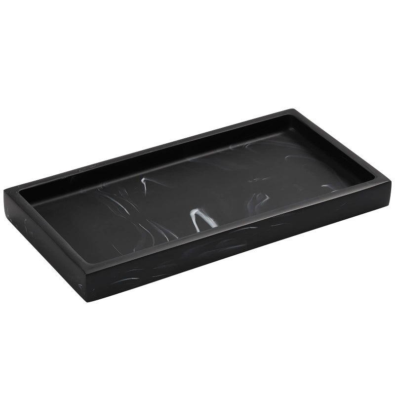 Luxspire Bathroom Vanity Tray 8 x 4 inch Resin Dresser Jewelry Ring Dish Tank Storage Kitchen Sink Countertop Organizer Plate Holder for Perfume Soap Towel Bathroom Accessories Mini Ink Black - Image 2