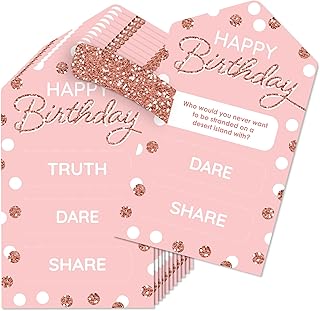 Big Dot of Happiness Big Dot of Happiness Pink Rose Gold Birthday - Happy Birthday Party Game Pickle Cards - Truth, Dare, Share Pull Tabs -  - Image 1
