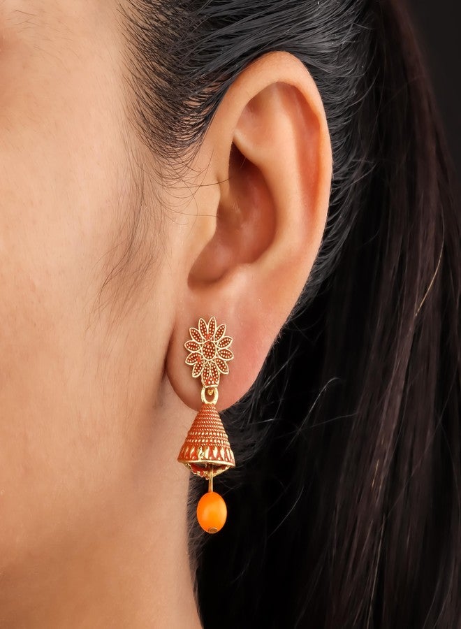 DEW MAT Small Traditional Indian Jhumka Earrings For Woman & Girls, Jhumki Stylish Combo with Flower Stud and Colorful Bead Drop(Pack Of 12). - Image 3