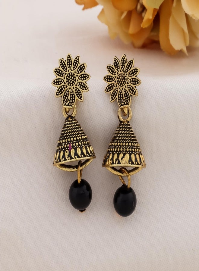DEW MAT Small Traditional Indian Jhumka Earrings For Woman & Girls, Jhumki Stylish Combo with Flower Stud and Colorful Bead Drop(Pack Of 12). - Image 5