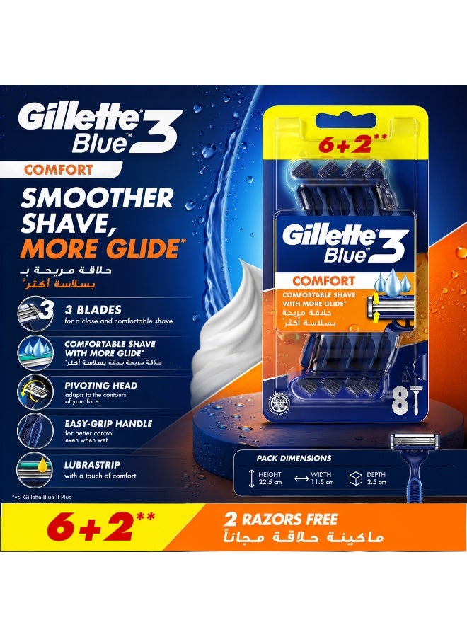 Gillette Blue3 Comfort Razor, Pack of 8 (6+2) - Image 3