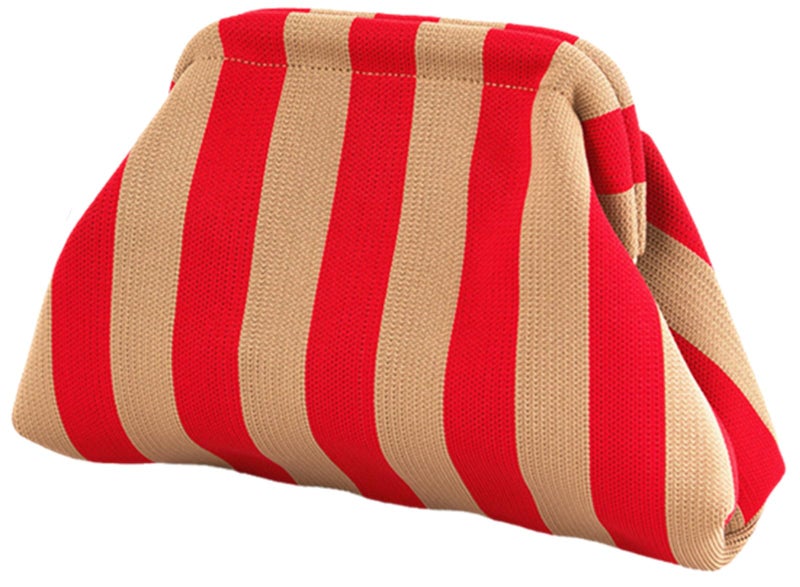 DIHKLCIO Clutch Purses for Women Summer Beach Woven Crochet Handbag Dumpling Striped Ruched Cloud Purse colorblock Evening Bag yellow red - Image 1