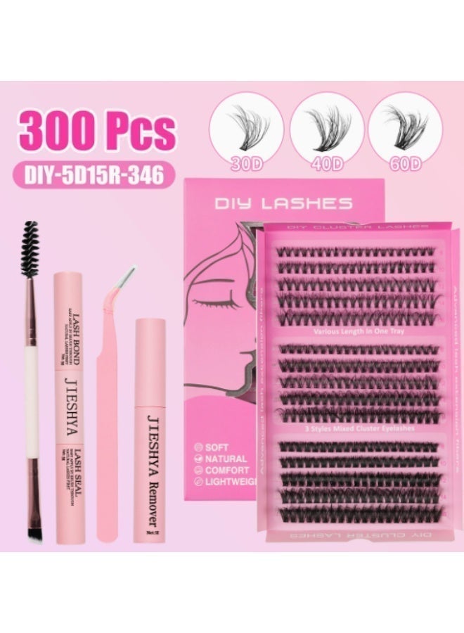False Eyelashes Lash Clusters, 300Pcs 30D 40D 60D Mixed Density D Curl Individual Lashes, All-in-One DIY Lash Extension Kit with Bond, Remover & Tools, Beginner Friendly, Perfect Gift for Ramadan Eid Wedding Festival Daily Makeup - Image 3