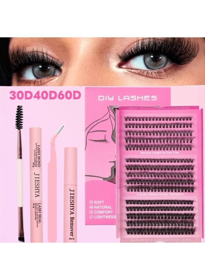 رموش صناعية وكتل رموش، 300 قطعة بكثافات مختلطة 30D 40D 60D، رموش فردية منحنية D، مجموعة تمديد رموش متكاملة مع غراء ومزيل وأدوات، مناسبة للمبتدئين، هدية مثالية لرمضان وعيد الفطر وحفلات الزفاف والمهرجانات والاستخدام اليومي - Image 4