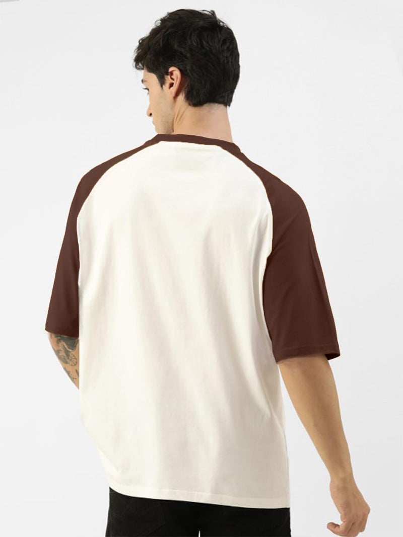 Veirdo® 100% Pure Cotton Oversized Loose Baggy Fit Drop Shoulder Round Neck Cool Front Chest Typographic Logo Printed Raglan Sleeve T-Shirt for Men (OS_VR_BRN_SW_XXL) - Image 4