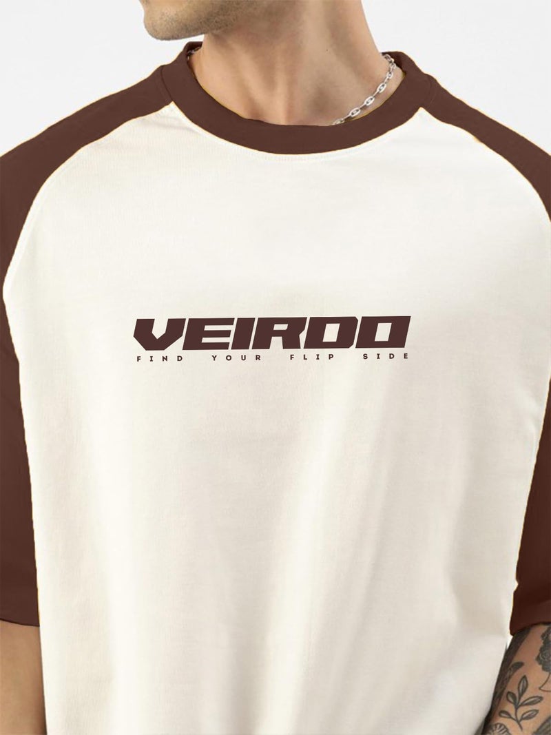 Veirdo® 100% Pure Cotton Oversized Loose Baggy Fit Drop Shoulder Round Neck Cool Front Chest Typographic Logo Printed Raglan Sleeve T-Shirt for Men (OS_VR_BRN_SW_XXL) - Image 5