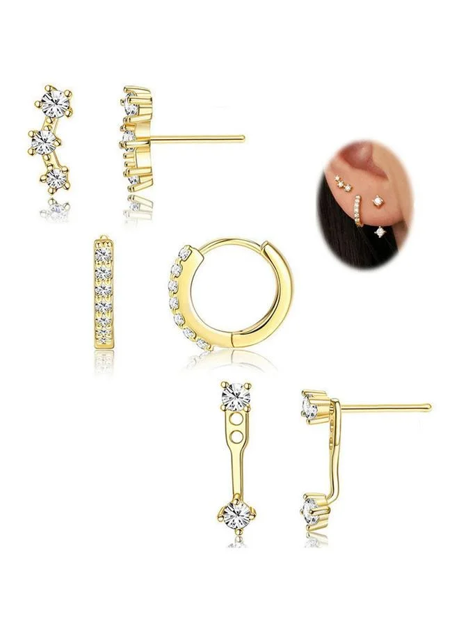 تايك تو حزمة من 3 - أقراط مسمارية ذهبية مُزينة