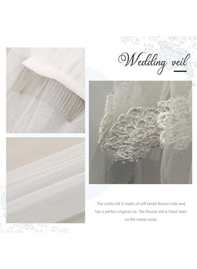 2 Tier Short Bride Wedding Veils Flower Fingertip Bridal Veil Tulle Veils with comb fo Women and Brides  - Image 4