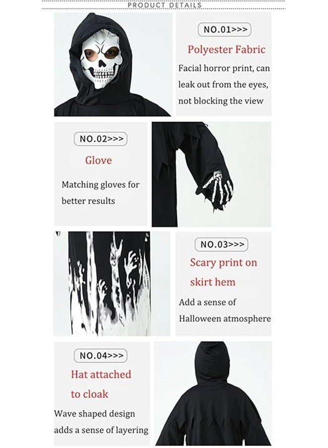 JCB CHIC زي الهالوين غريم ريبر، أزياء الهالوين المخيفة مع المنجل، غطاء الرأس للأطفال، فستان الحفلات التنكرية يتوهج في الظلام (M) - Image 5