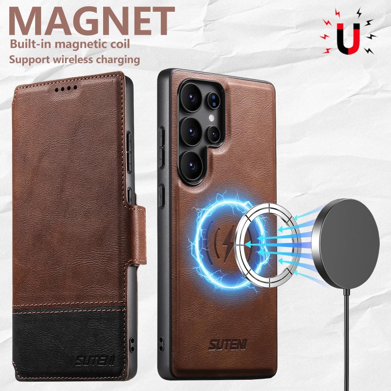 SINIANL for Samsung Galaxy S23 Ultra Leather Wallet Case Compatible with MagSafe Wireless Charging, Detachable Leather Cover with Card Slots Holder, Kickstand, Magnetic for Galaxy S23 Ultra Brown - Image 3