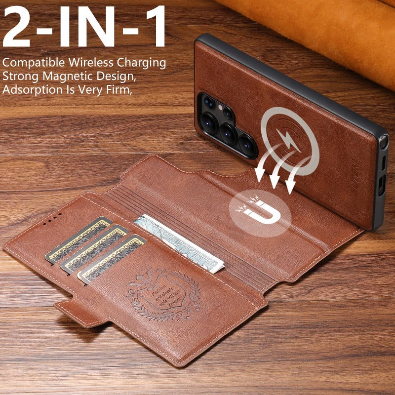SINIANL for Samsung Galaxy S23 Ultra Leather Wallet Case Compatible with MagSafe Wireless Charging, Detachable Leather Cover with Card Slots Holder, Kickstand, Magnetic for Galaxy S23 Ultra Brown - Image 2