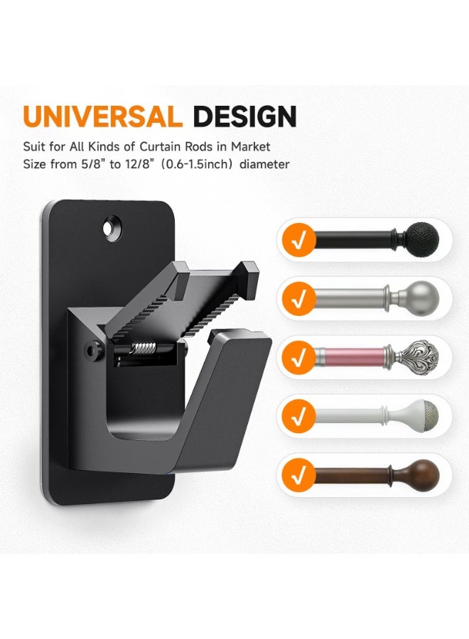 2Pcs No-Drill Adhesive Curtain Rod Brackets , Universal Stick-On Shower Curtain Holders With Heavy Duty Clip, For Bathroom Bedroom Living Room and Kitchen, Black, 2.26*3.35 Inch - Image 2