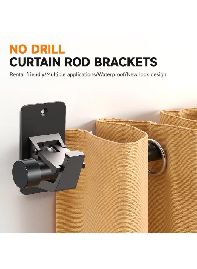 2Pcs No-Drill Adhesive Curtain Rod Brackets , Universal Stick-On Shower Curtain Holders With Heavy Duty Clip, For Bathroom Bedroom Living Room and Kitchen, Black, 2.26*3.35 Inch - Image 3