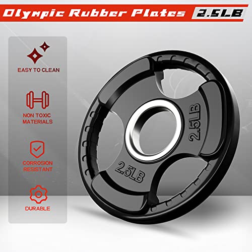 RitFit أطباق وزن ريت فيت لباربل، أطباق مطاطية بقبضة أولمبية 2 إنش لرفع الأثقال وتدريب القوة في المنزل والصالة الرياضية، مفرد، زوج ومجموعات (2.5 رطل، زوج) - Image 3