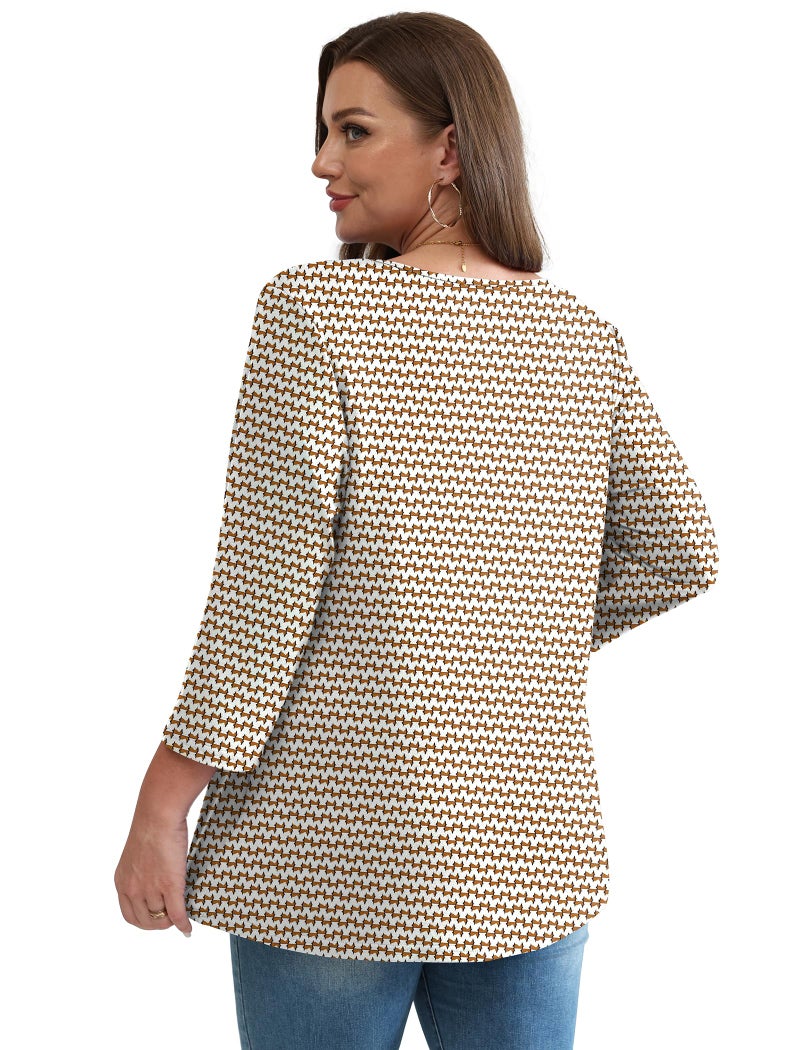 OFEEFAN 3/4 Sleeve Blouses for Women Business Casual Tops for Women Chocolate Brown Fall Clothing Spring Boho Top Maternity Clothes Fashion Clothing V Neck Peplum Tunic Tops M - Image 5