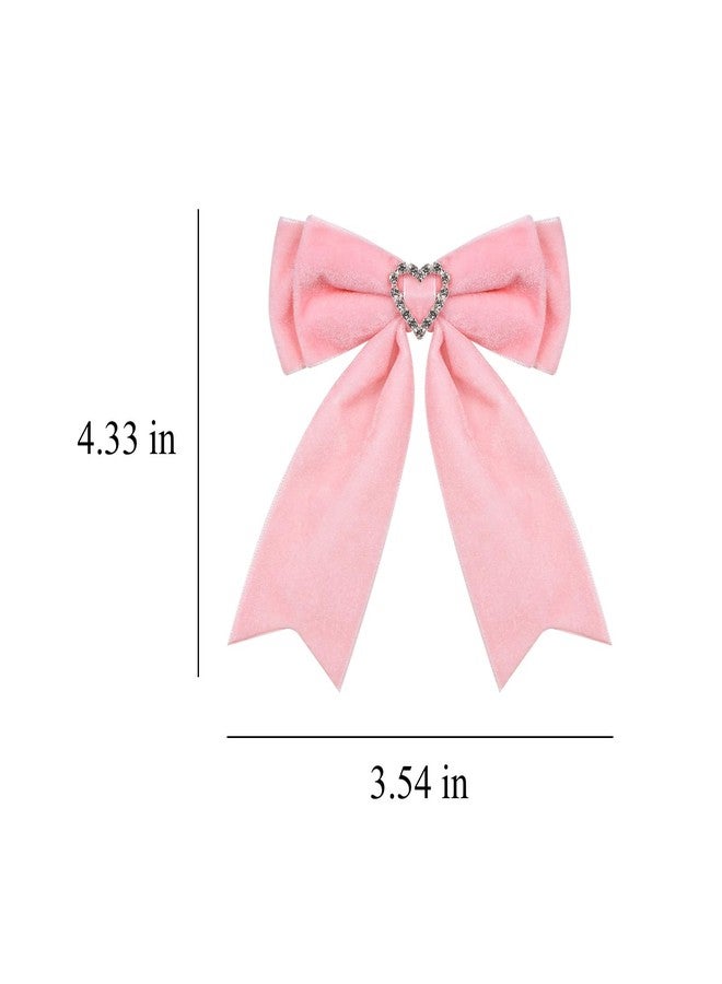 LSVOZ Pink Velvet Hair Bow Clips Girls Bowknot Hair Ribbon Clips Heart Rhinestones Hairpins Hair Accessories for Christmas Valentine's Day - Image 5