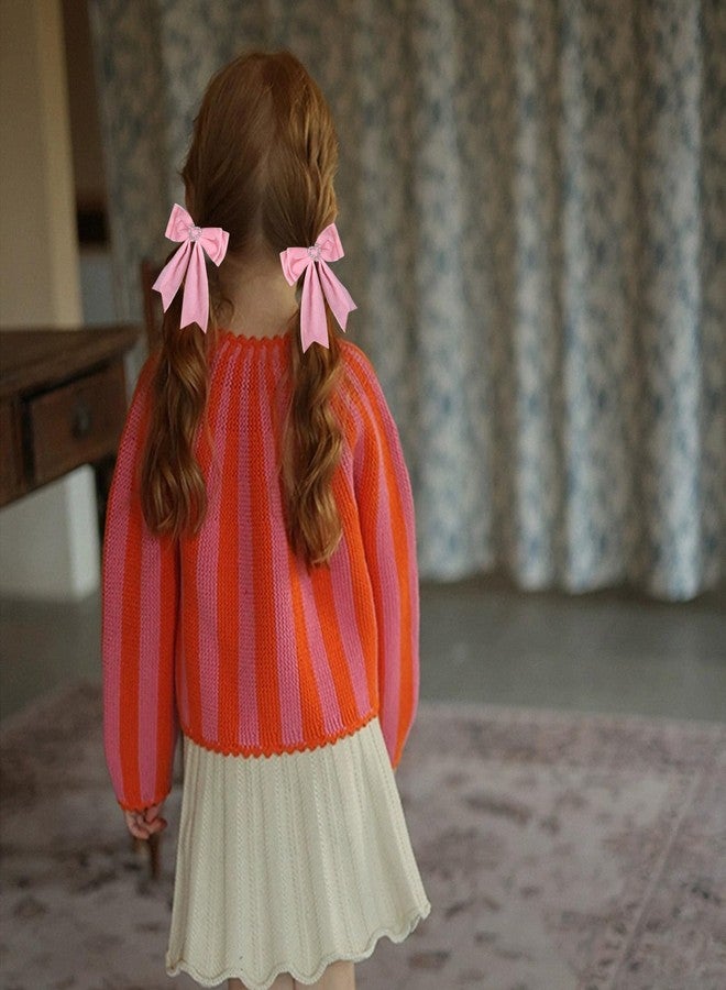 LSVOZ Pink Velvet Hair Bow Clips Girls Bowknot Hair Ribbon Clips Heart Rhinestones Hairpins Hair Accessories for Christmas Valentine's Day - Image 3
