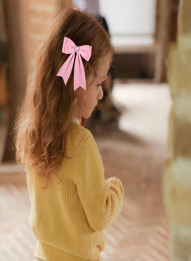 LSVOZ Pink Velvet Hair Bow Clips Girls Bowknot Hair Ribbon Clips Heart Rhinestones Hairpins Hair Accessories for Christmas Valentine's Day - Image 2