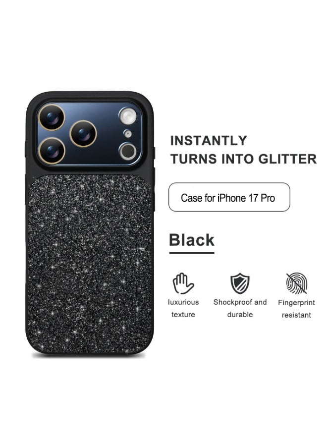 HaDoii Slim Case for iPhone 17 Pro, Glitter Bling Sparkle Women Girls Phone Case with Camera Lens Film & Full Button Coverage, Shockproof Heavy Duty Protection Electroplated Cover, Black - Image 1