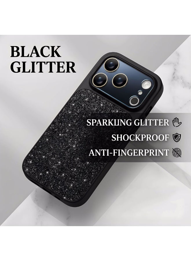 HaDoii Slim Case for iPhone 17 Pro, Glitter Bling Sparkle Women Girls Phone Case with Camera Lens Film & Full Button Coverage, Shockproof Heavy Duty Protection Electroplated Cover, Black - Image 2